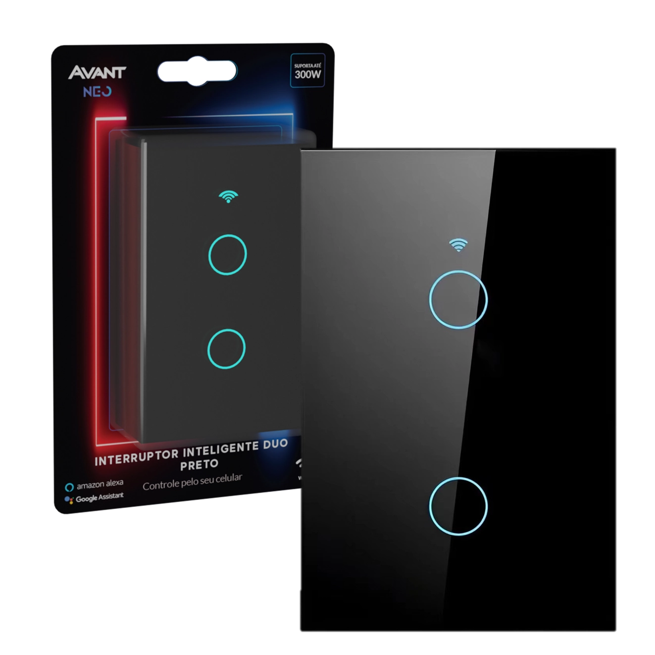 Interruptor Inteligente Preto Wifi 2 Botões Touch Avant Neo