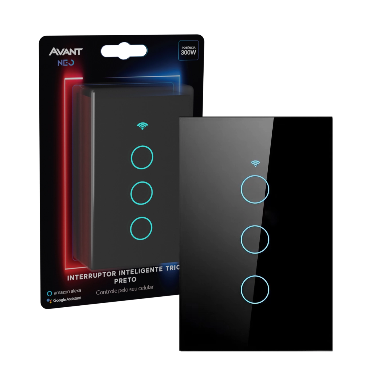 Interruptor Inteligente Preto Wifi 3 Botões Touch Avant Neo