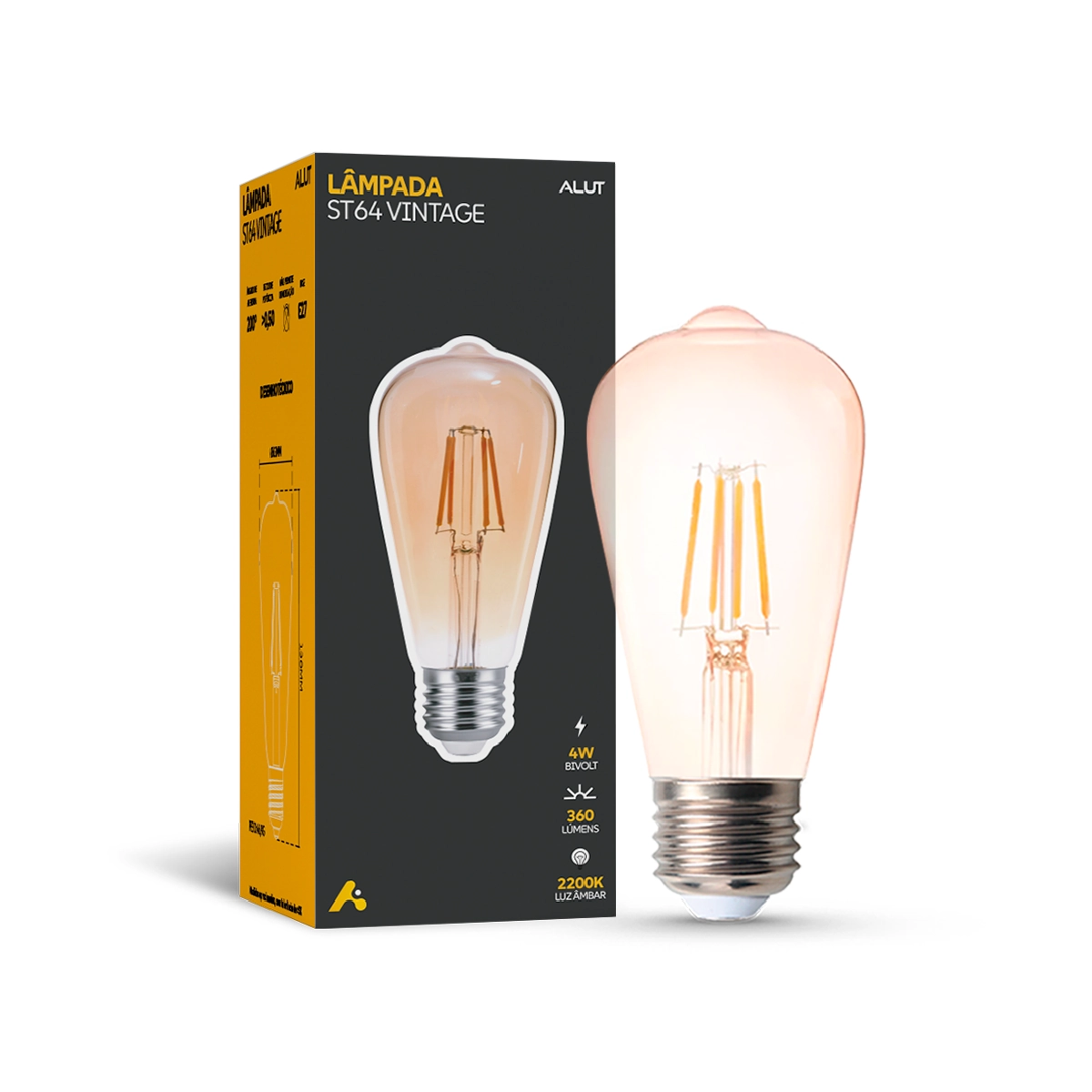 Lampada Led Filamento St64 4w 2200k Branco Quente E27 110v/220v Bivolt Cod: Alut000201 Alut By Avant