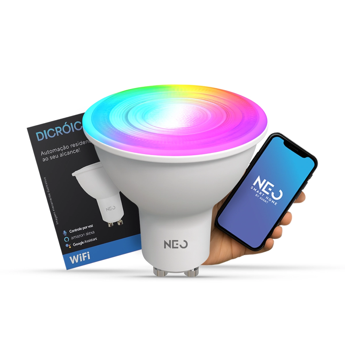 Lampada Led Dicróica Mr16 Smart Wi-fi 2.4 Ghz 5w 2700k/6500k Rgb Colorido Gu10 Branco Cod: 291990257 Neo Avant