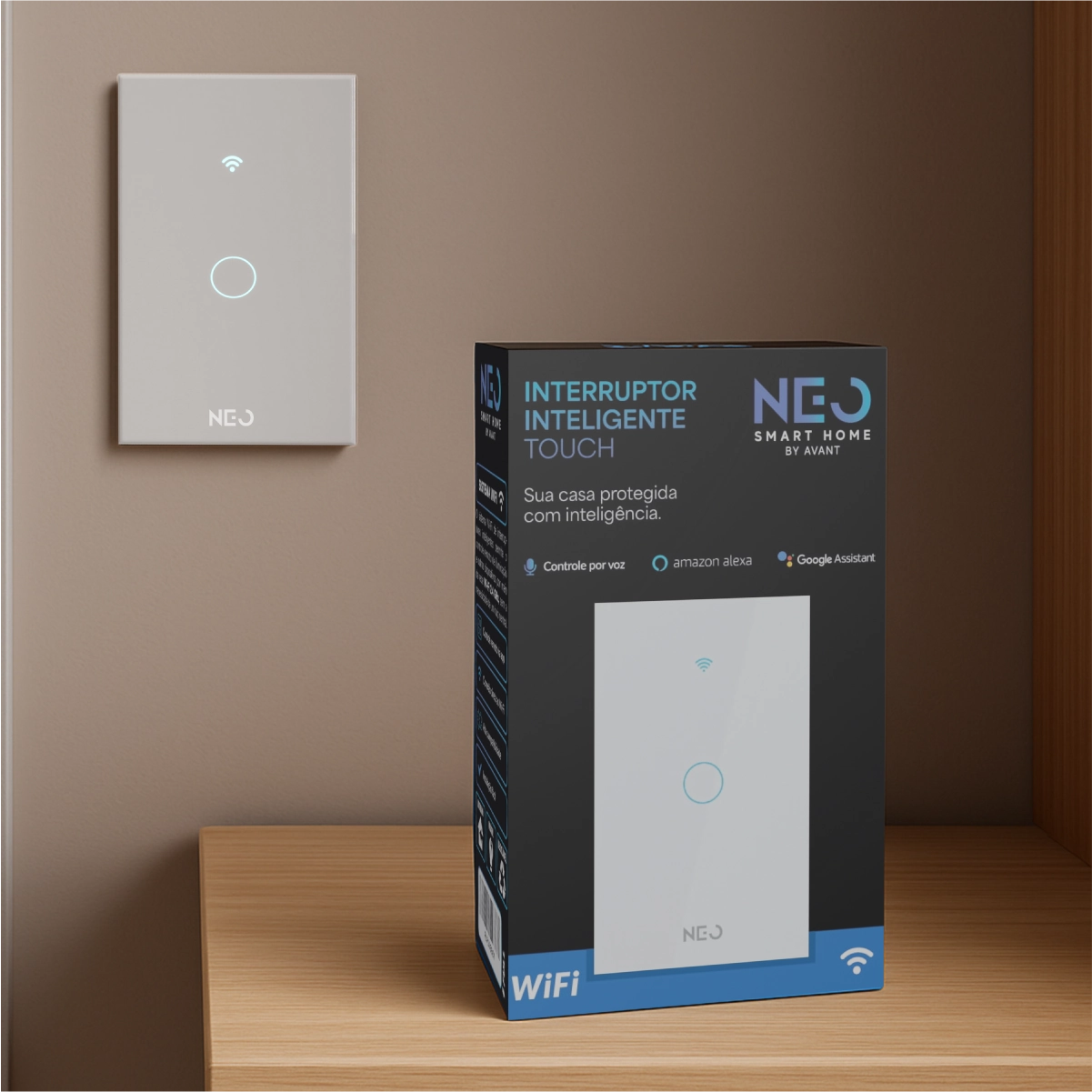 Interruptor Smart Inteligente Wi-fi Alexa Google 1 Botão 4x2 Bivolt Branco Cod: 291990356 Neo Avant