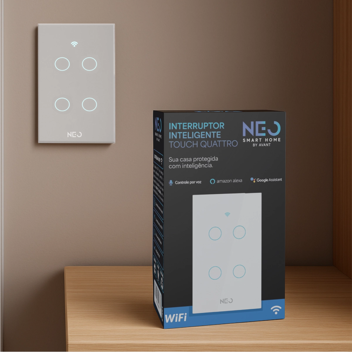 Interruptor Inteligente Smart Wi-fi Alexa Google 4 Botões 4x2 Bivolt Branco Cod: 291990419 Neo Avant