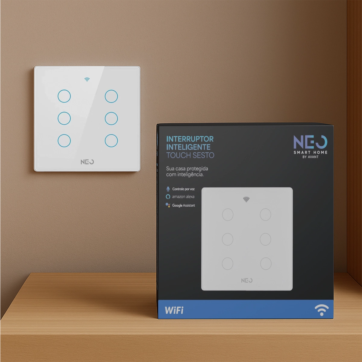 Interruptor Inteligente Smart Wi-fi Alexa Google 6 Botões 4x4 Bivolt Branco Cod: 291990437 Neo Avant