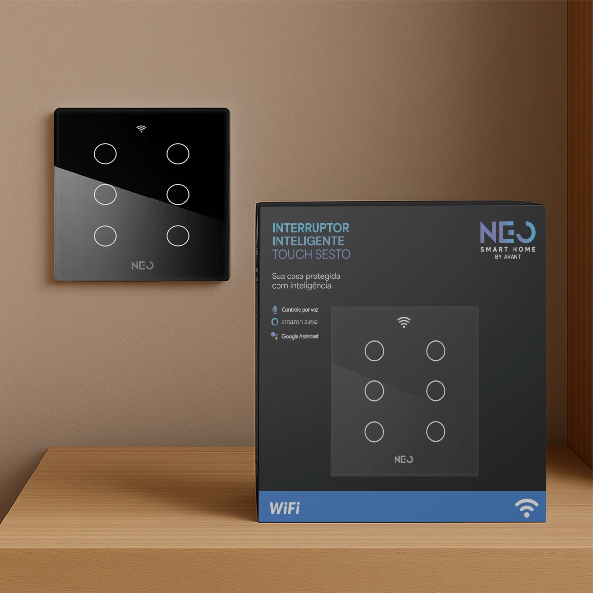 Interruptor Inteligente Smart Wi-fi Alexa Google 6 Botões 4x4 Bivolt Preto Cod: 291990446 Neo Avant