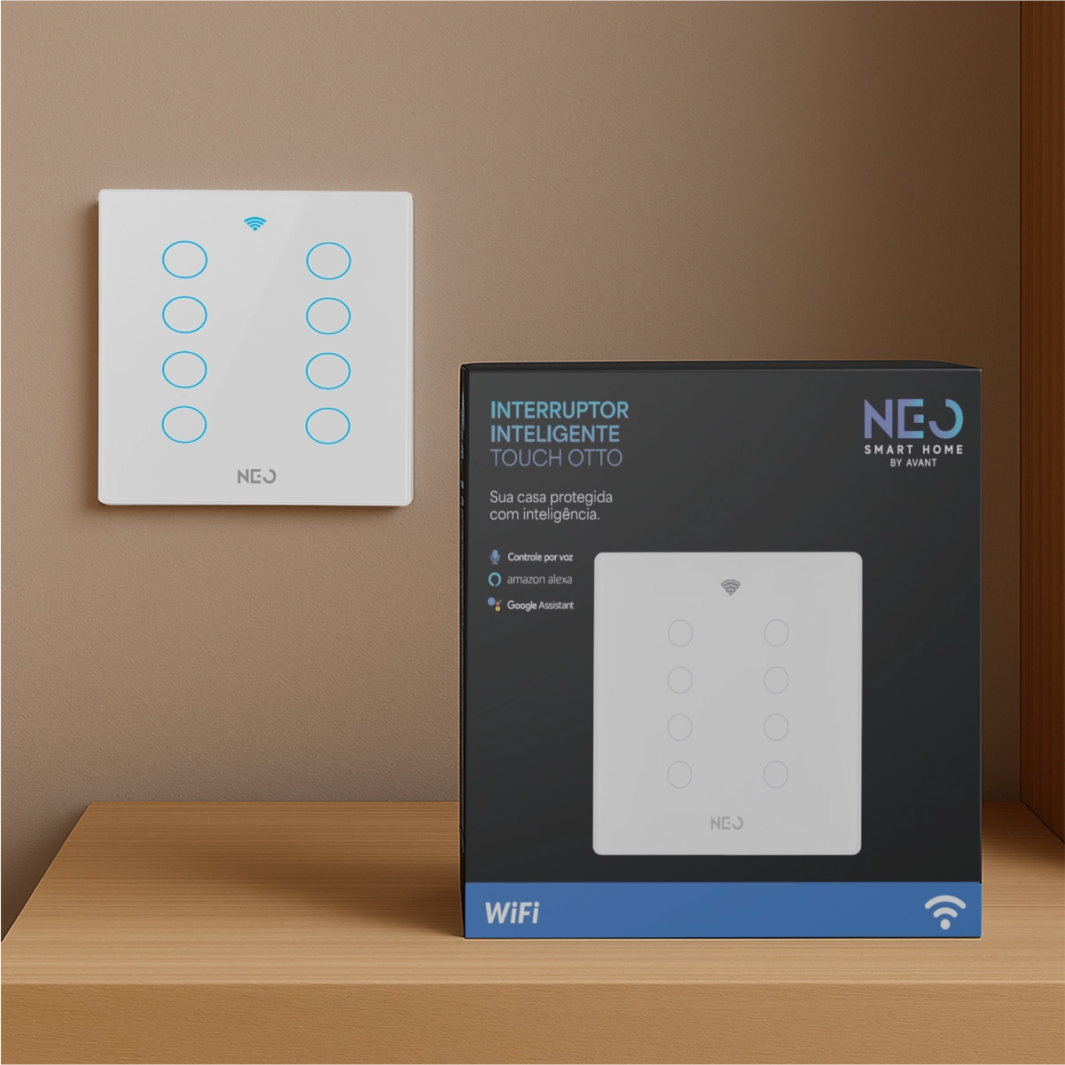 Interruptor Inteligente Smart Wi-fi Alexa Google 8 Botões 4x4 Bivolt Branco Cod: 291990455 Neo Avant
