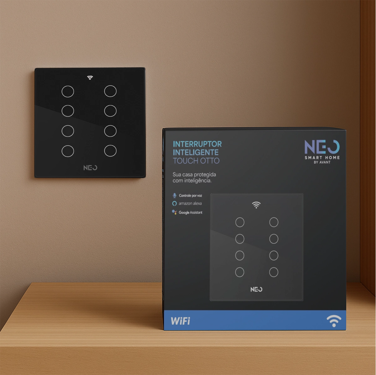 Interruptor Inteligente Smart Wi-fi Alexa Google 8 Botões 4x4 Bivolt Preto Cod: 291990464 Neo Avant