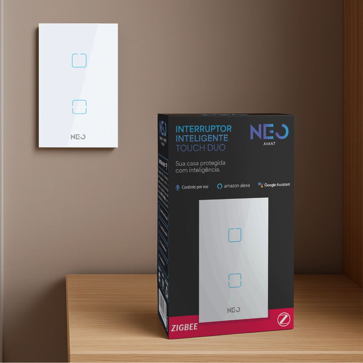 Interruptor Inteligente Smart Zigbee Alexa google 2 Botões 4x2 Bivolt Branco Cod: 291990509 Neo Avant