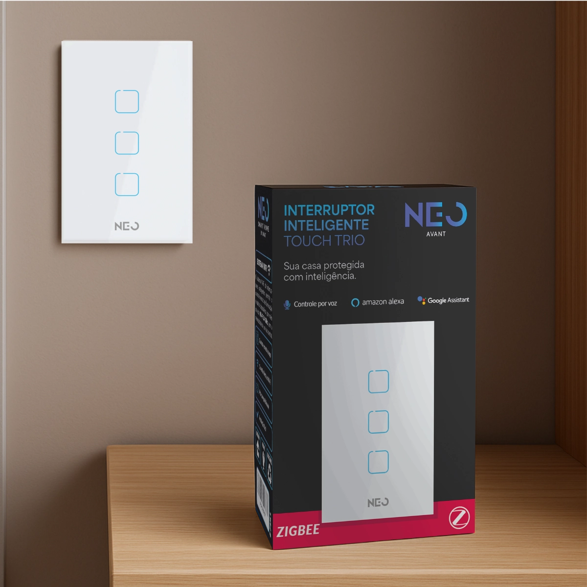 Interruptor Inteligente Smart Zigbee Alexa google 3 Botões 4x2 Bivolt Branco Cod: 291990527 Neo Avant