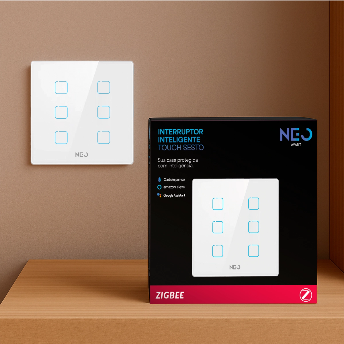 Interruptor Inteligente Smart Zigbee Alexa google 6 Botões 4x4 Bivolt Branco Cod: 291990563 Neo Avant