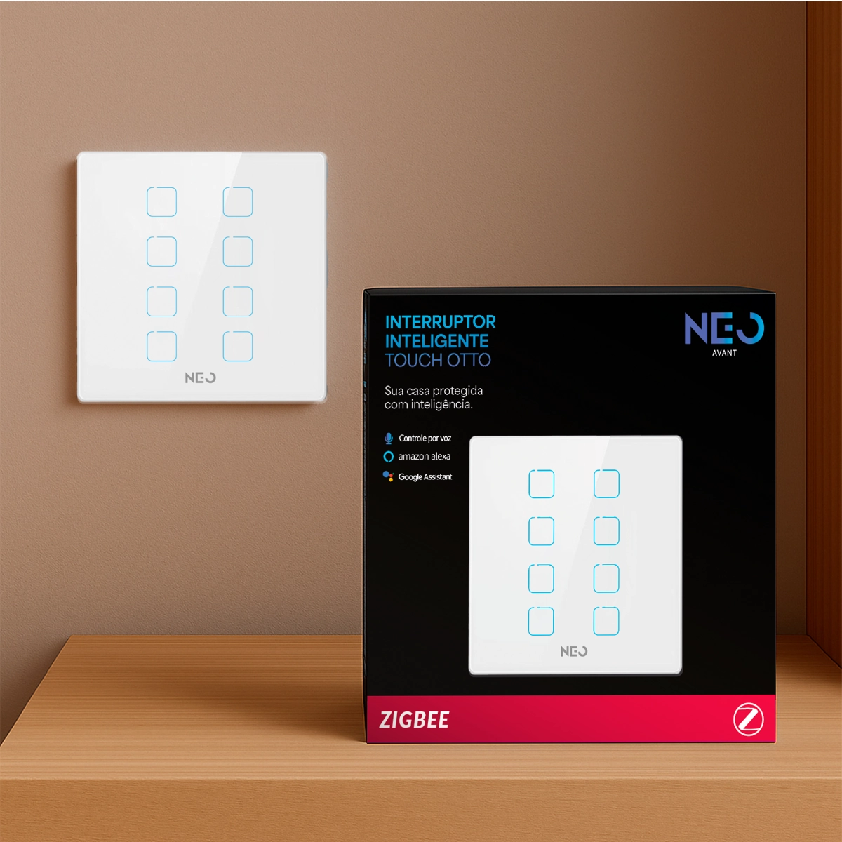 Interruptor Inteligente Smart Zigbee Alexa google 8 Botões 4x4 Bivolt Branco Cod: 291990581 Neo Avant