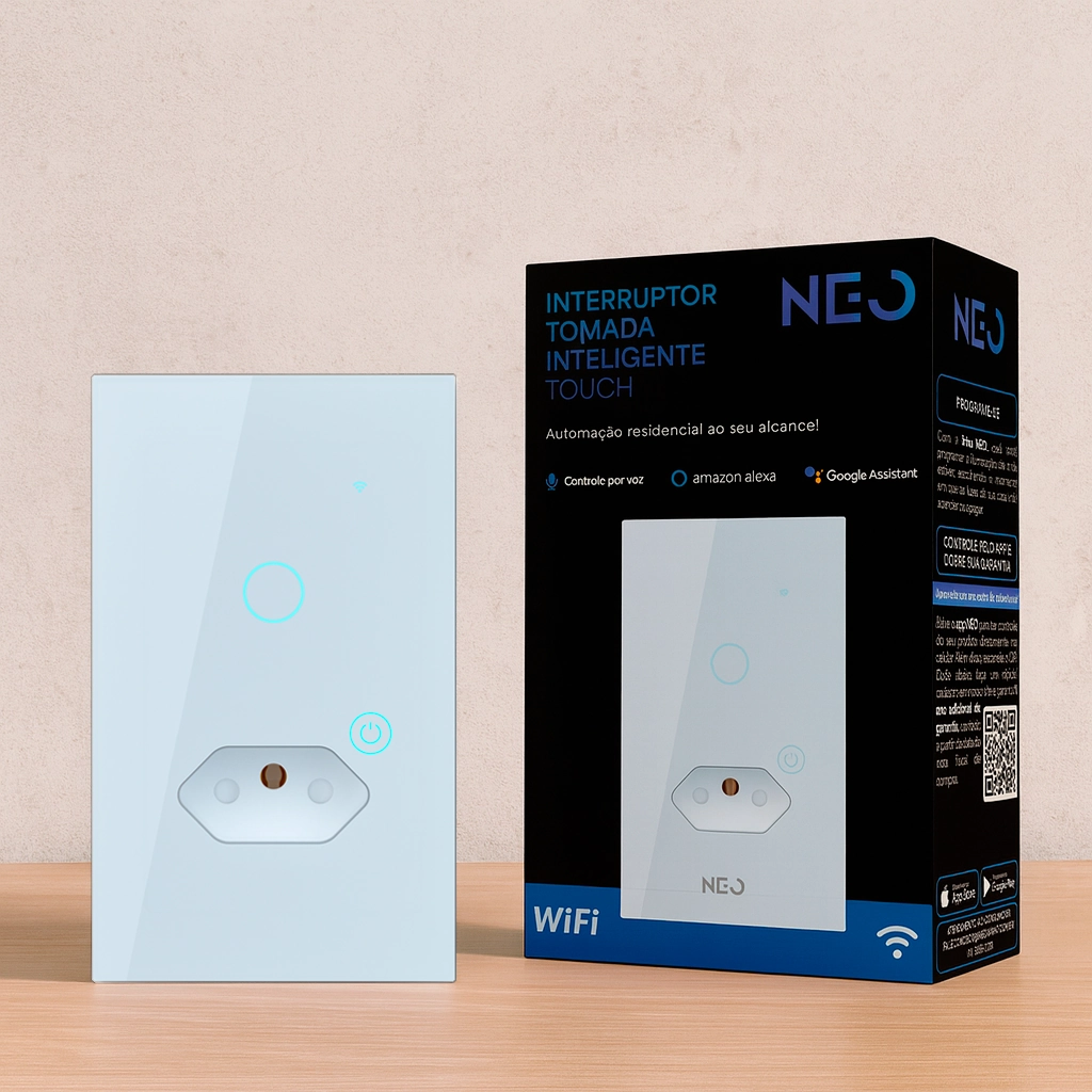 Interruptor Inteligente + Tomada Smart Wi-fi 1 Botão Touch 4x2 Bivolt Cod: 291990626 Neo By Avant