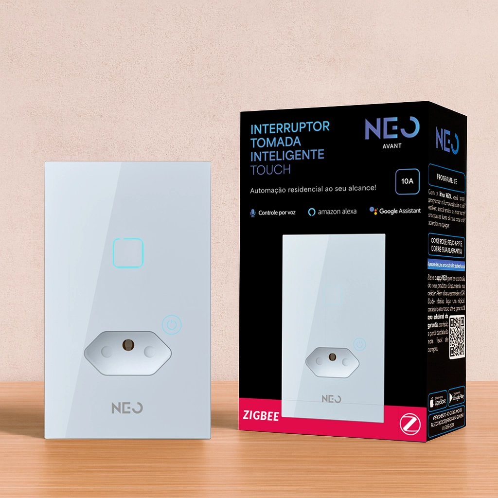 Interruptor Inteligente Smart Zigbee Alexa 1 Botão Tomada 4x2 Bivolt Branco 291990644 Neo Avant