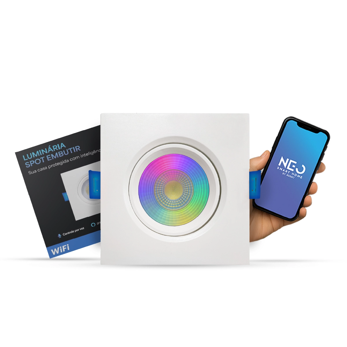 Spot Led Smart Wi-fi 2.4 Ghz Embutir 5w Rgb 110v/220v Quadrado Branco Cod: 291990770 Neo Avant