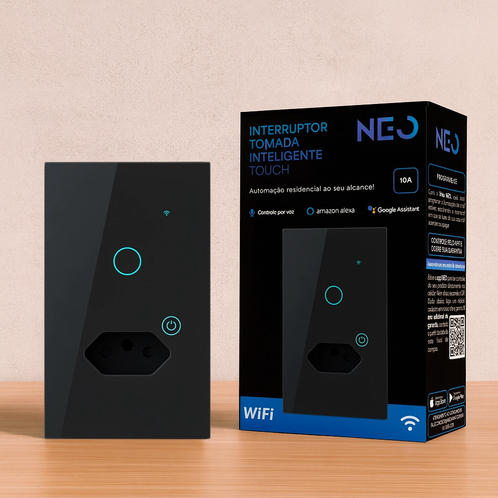 Interruptor Smart Wi-fi 2.4 Ghz Alexa Google 1 Botão E Tomada 4x2 Bivolt Preto 291990627 Neo Avant