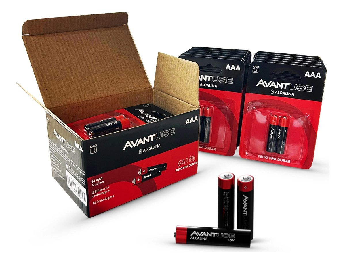 Kit 24 Pilhas Alcalina Palito Aaa 1.5v 3a Cod: 408040013-12 Avant Use