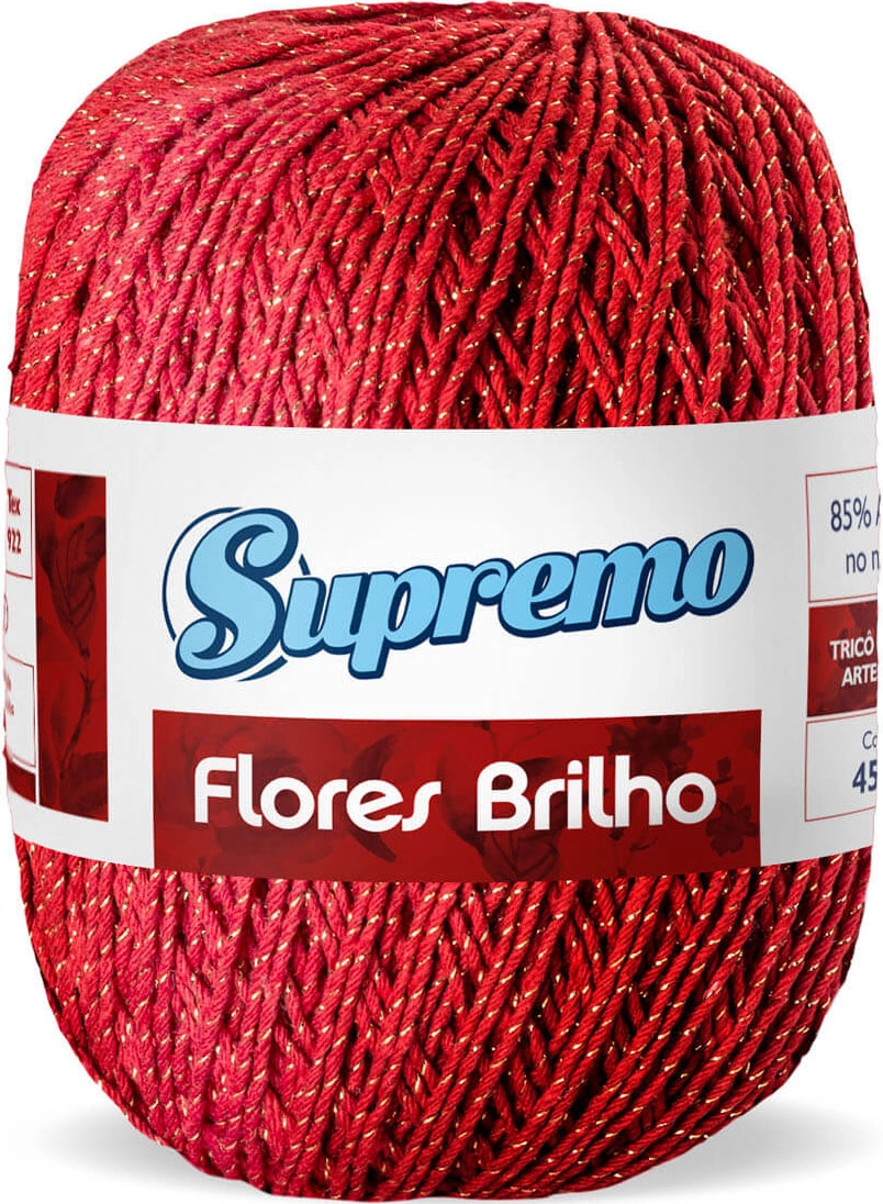 Barbante Supremo Flores Brilho Cores Vermelho/ouro 400g N°6