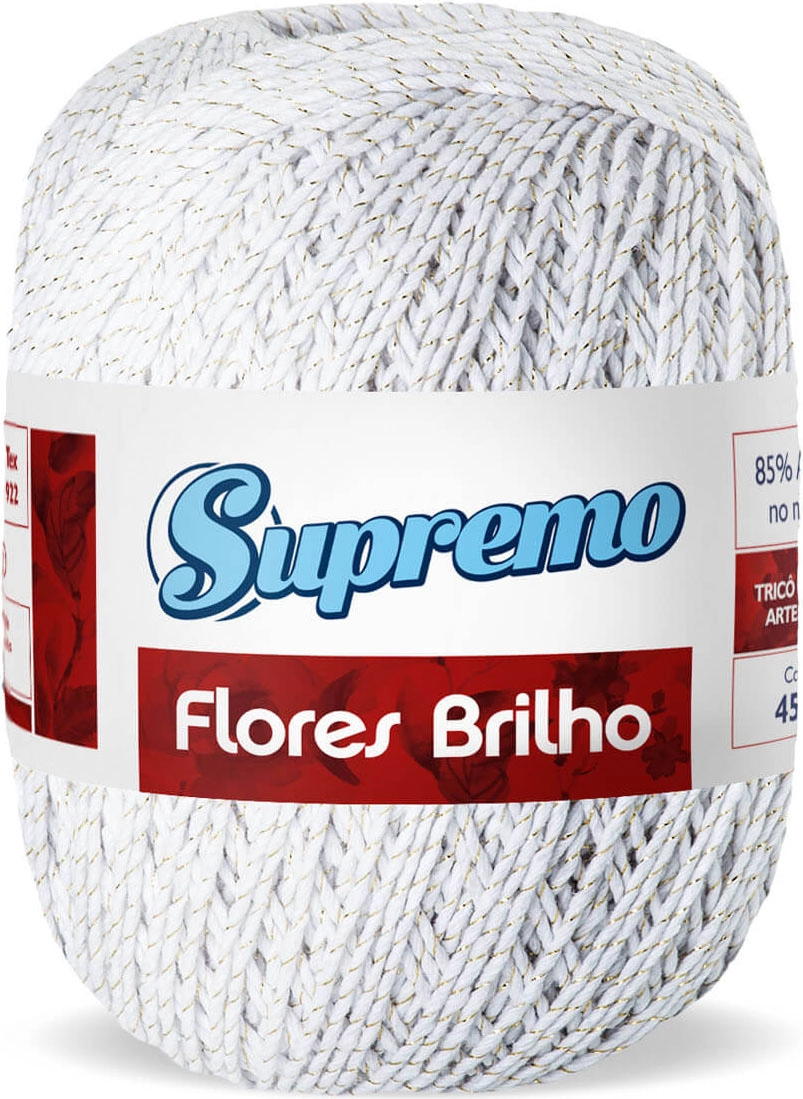 Barbante Supremo Flores Brilho Cores Branco/ouro 400g N°6