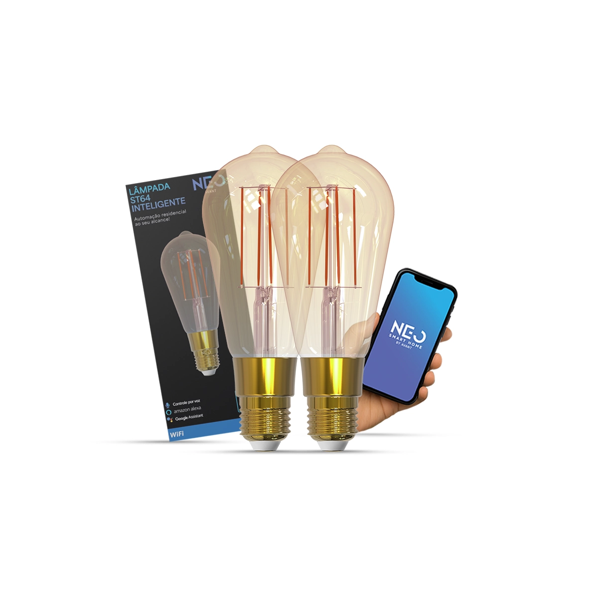 Kit 2 Lampada Led Pera Smart Wifi St64 6w 1800k/6500k Branco Quente/neutro/frio Cod: 290802470 Neo Avant