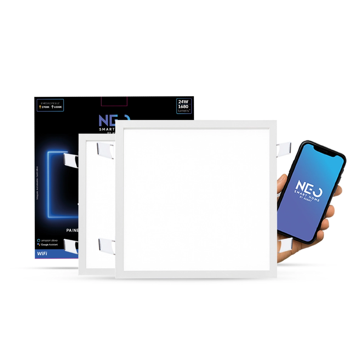 Kit 2 Painel Led Plafon Smart Embutir 24w 2700k/6500k 29,5cm 110v/220v Bivolt Quadrado Branco Cod:290128075-2 Neo Avant