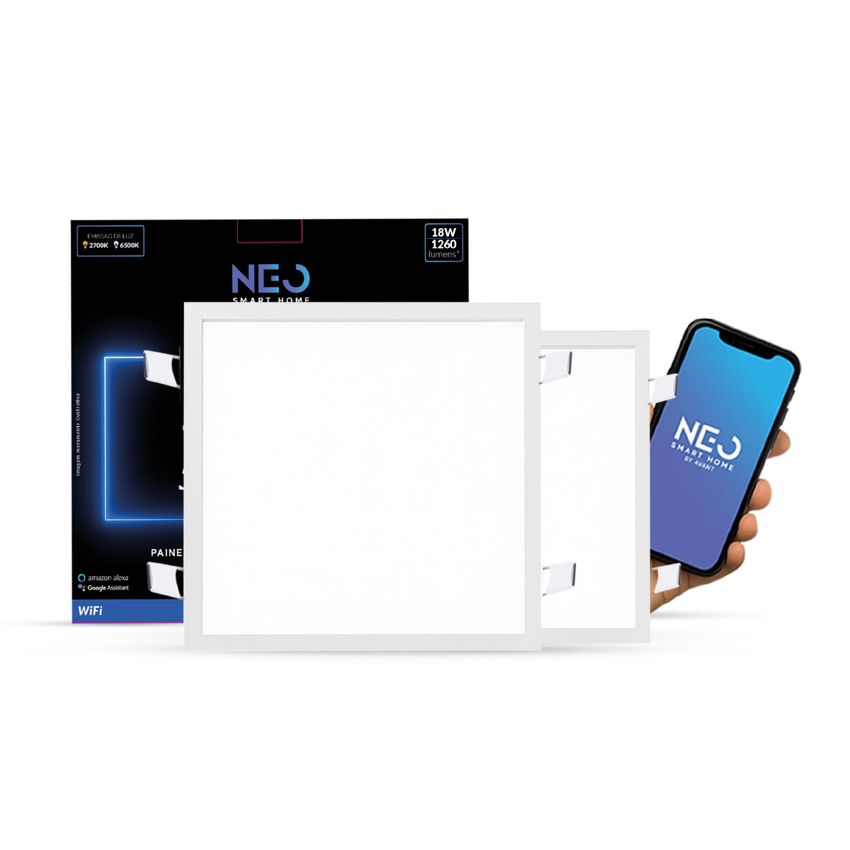 Kit 2 Painel Led Plafon Smart 18w 2700k A 6500k 22cm Bivolt Quadrado Cod:290118076-2 Neo Avant