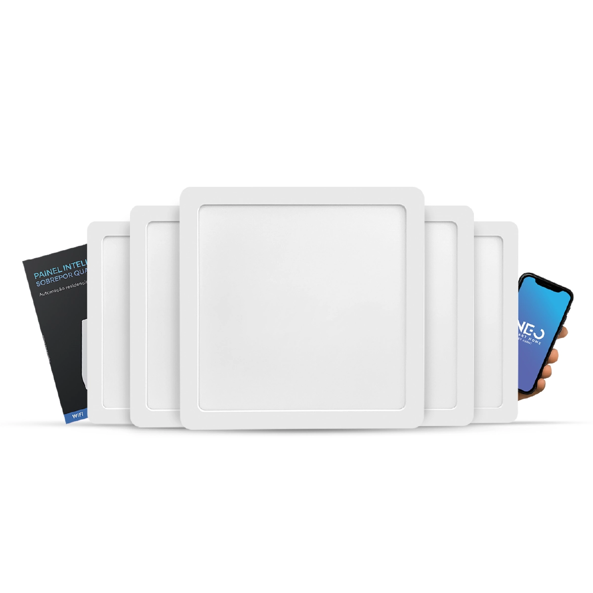 Kit 5 Painel Led Plafon Smart Sobrepor 24w 2700k A 6500k 30cm Bivolt Quadrado 291990734-5 Neo Avant