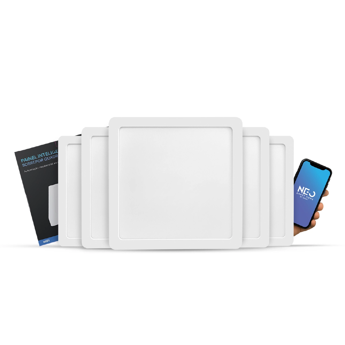 Kit 5 Painel Led Plafon Smart Sobrepor 18w 2700k A 6500k 22cm Bivolt Quadrado 291990725-5 Neo Avant