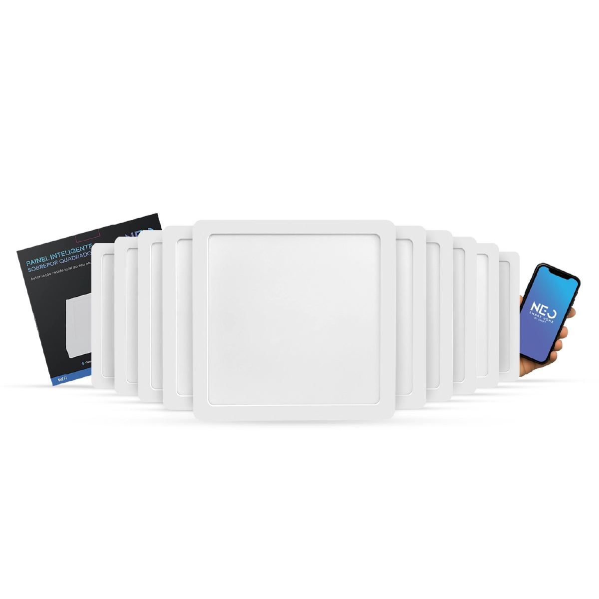 Kit 10 Painel Led Plafon Smart Sobrepor 18w 2700k 6500k 22cm Bivolt Quadrado 291990725-10 Neo Avant