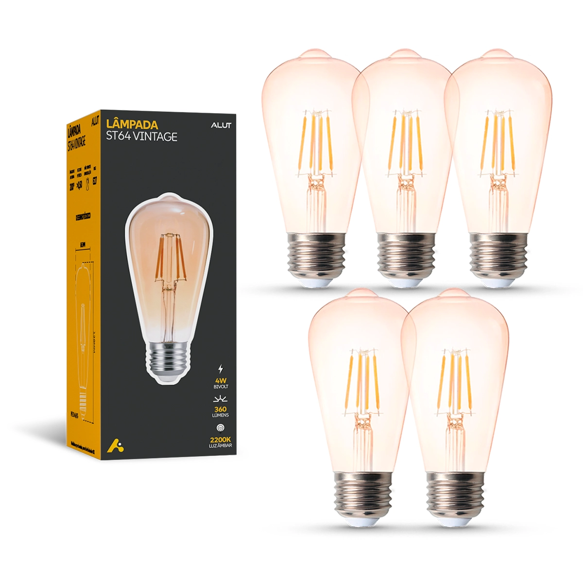 Kit Lâmpadas Led Filamento St64 4w 2200k Branco Quente E27 110v/220v Bivolt Alut By Avant