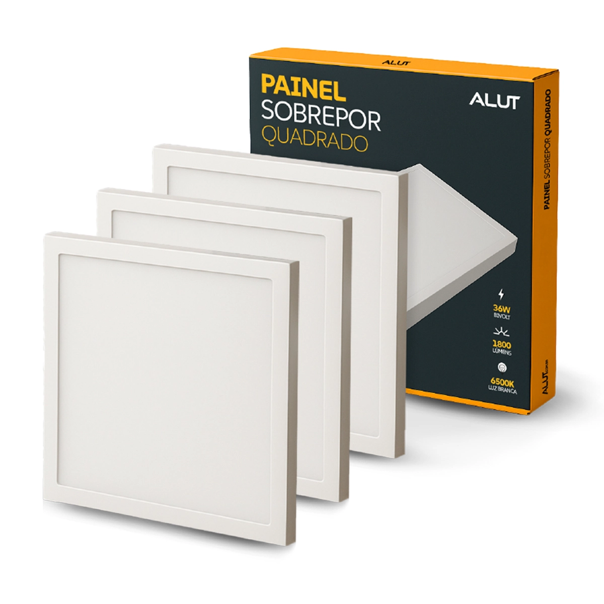 Kit 3 Painel Led Plafon 36w 6500k Bivolt Sobrepor Quadrado Br Cod: Alut000507-3 Alut By Avant