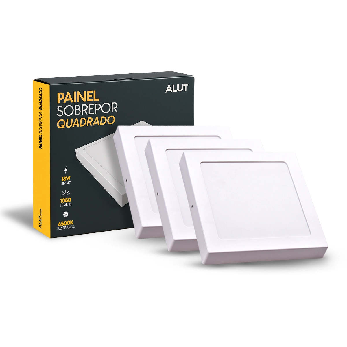 Kit 3 Painel Led Plafon 18w 6500k Bivolt Sobrepor Quadrado Br Cod: Alut000505-3 Alut By Avant