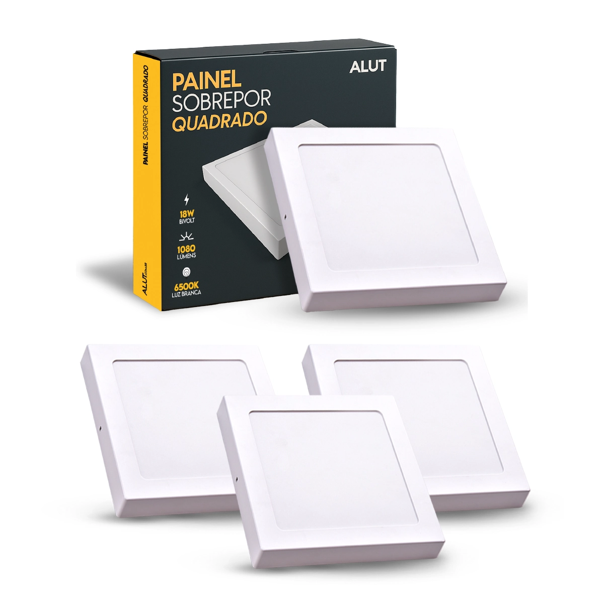 Kit 4 Painel Led Plafon 18w 6500k Bivolt Sobrepor Quadrado Br Cod: Alut000505-4 Alut By Avant