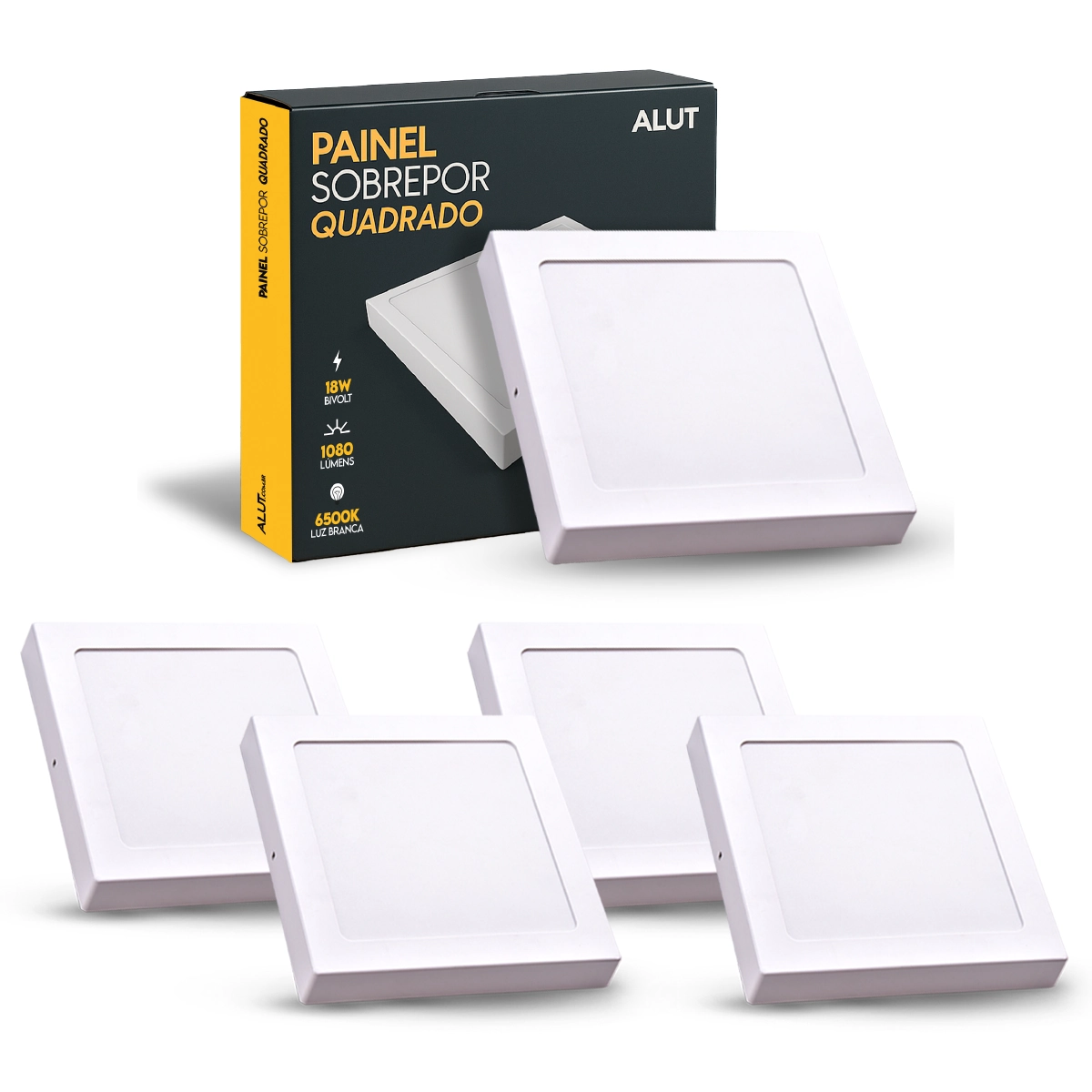 Kit 5 Painel Led Plafon 18w 6500k Bivolt Sobrepor Quadrado Br Cod: Alut000505-5 Alut By Avant