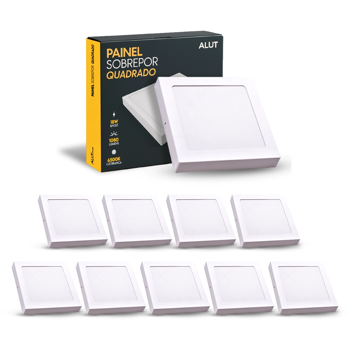 Kit 10 Painel Led Plafon 18w 6500k Bivolt Sobrepor Quadrado Br Cod: Alut000505-10 Alut By Avant