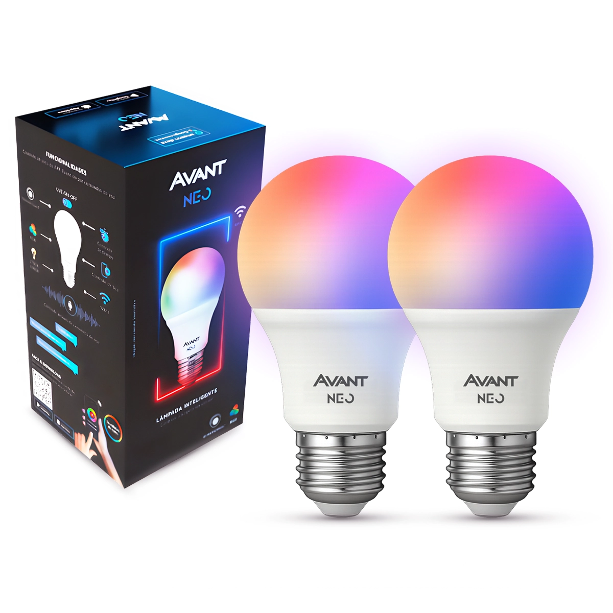 Kit 2 Lampadas Led Smart Inteligente Wi-fi 2.4 Ghz Alexa Google 10w Rgb E27 110v/220v Cod: 290028177-2 Neo Avant