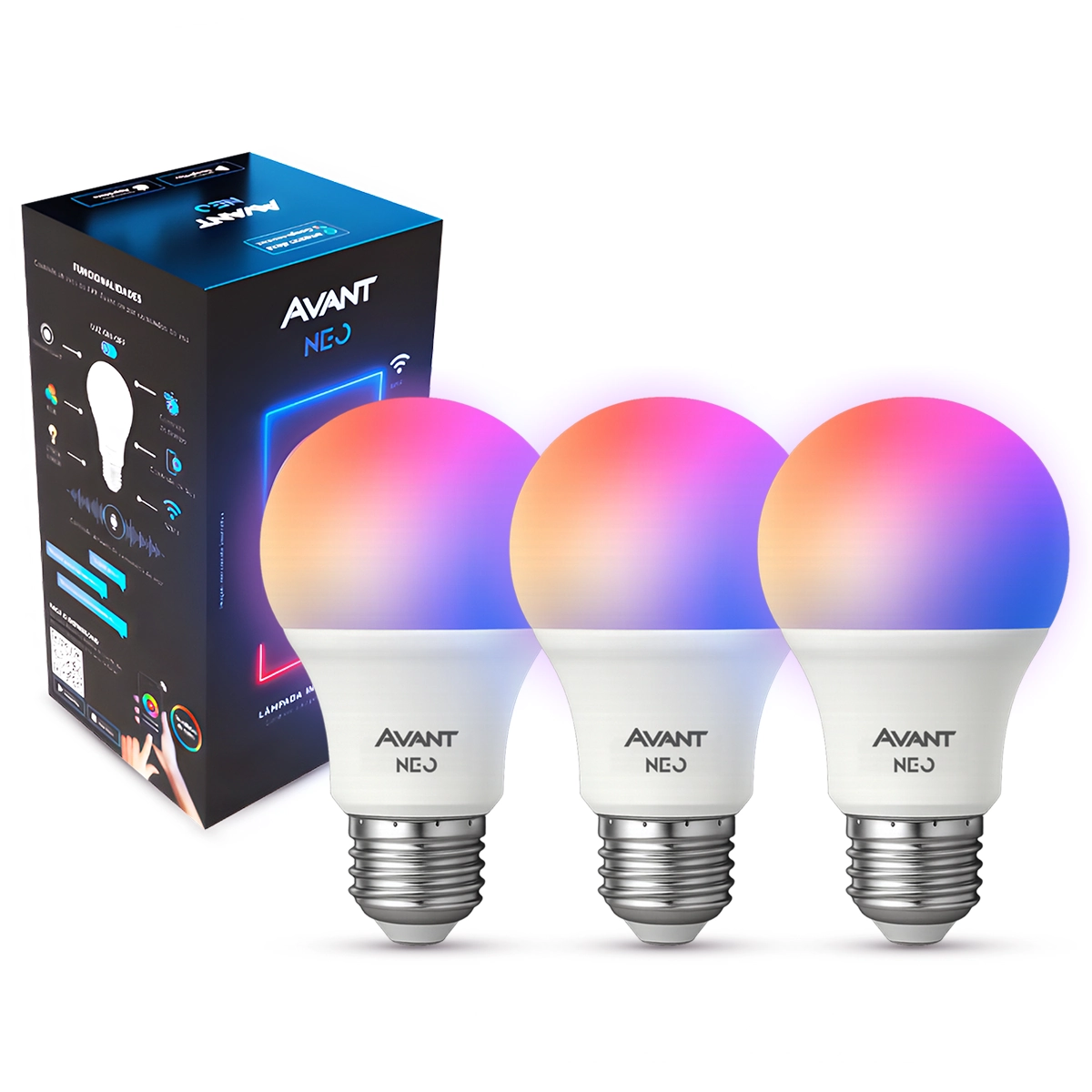 Kit 3 Lampadas Led Smart Inteligente Wi Fi Alexa Google 10w Rgb E27 110v/220v Cod: 290028177-3 Neo Avant