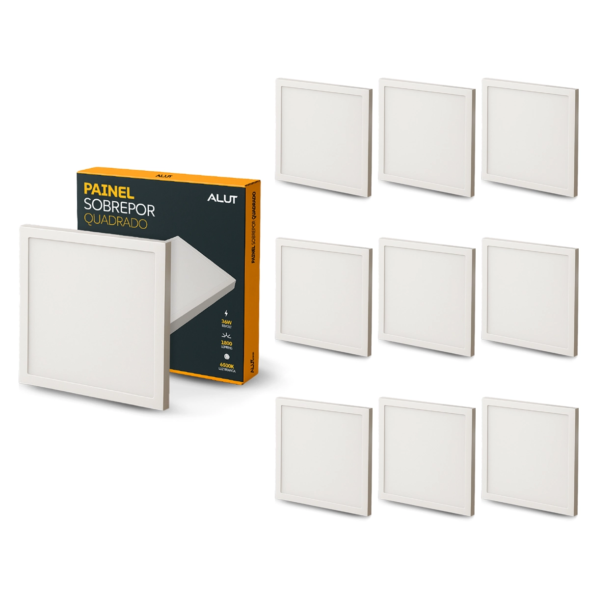 Kit 10 Painel Led Plafon Easy 36w 6500k Bivolt Sobrepor Quadrado Cod: Alut000507-10 Alut By Avant