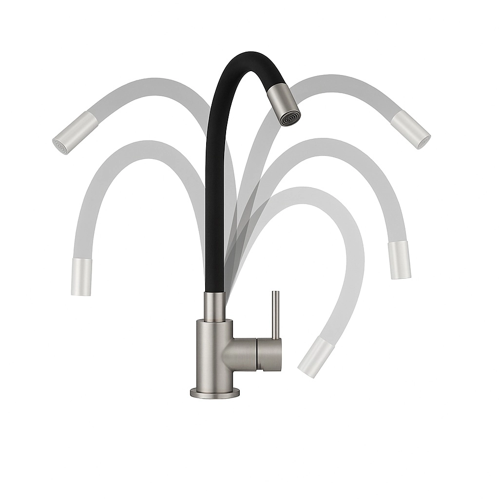 Torneira Misturador Monocomando Para Cozinha - Aço Escovado/ Black Matte - DP8205 Drop Metais
