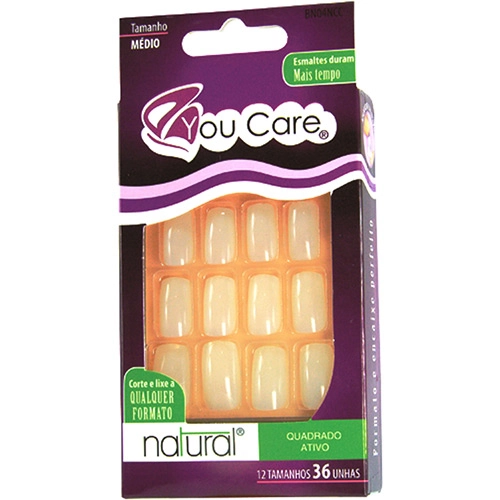 Kit 36 Unhas Postiças Com Cola Tamanho Médio Quadrado You Care