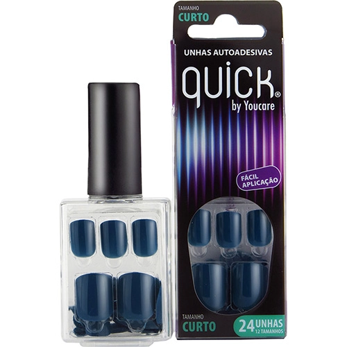Unhas Postiças Autoadesivas You Care Quick Curto Azul