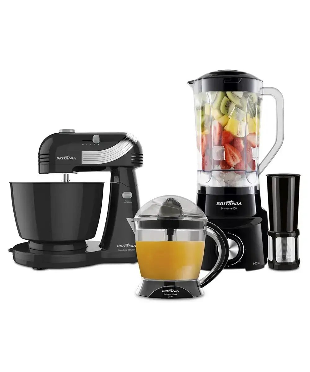 Kit Cozinha Britânia BKT03P Liquidificador+Batedeira+Espremedor