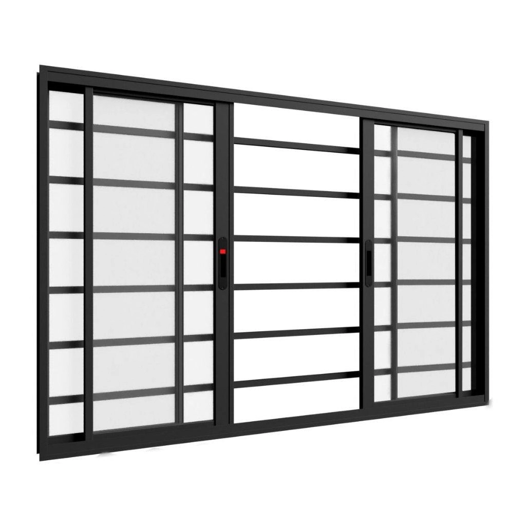 Janela De Alumínio Ônix 04 Folhas Com Grade Preto - 100x150