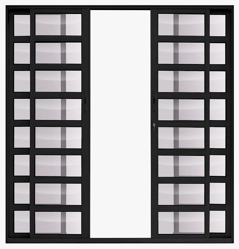 Porta De Alumínio 04 Folhas Travessa Maxx Preto - 210x220