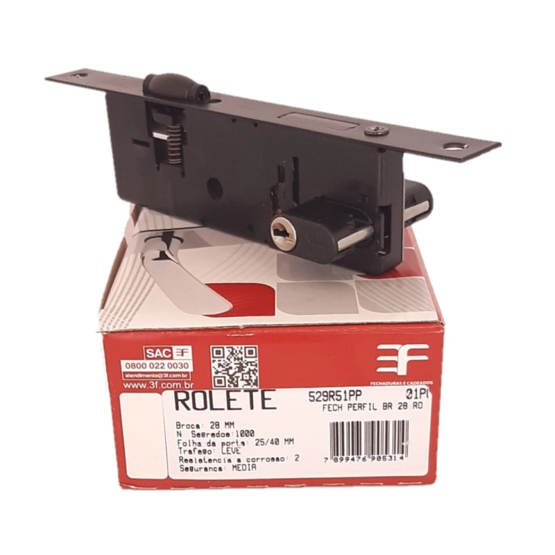 Fechadura Rolete Pivotante Preto Porta Aluminio Ferro 3f 529r51