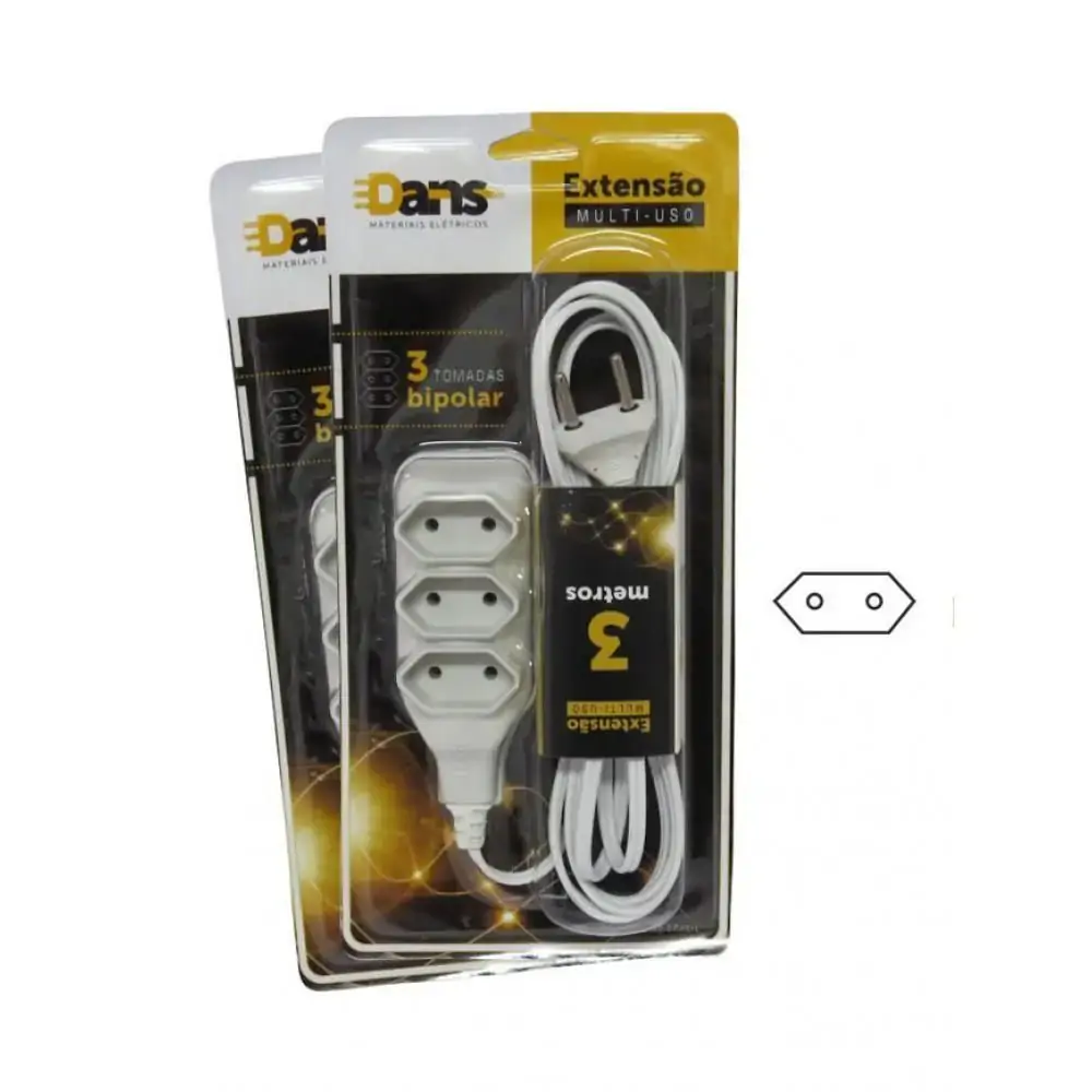 Extensao 3 Tomadas Bipolar 3mts
