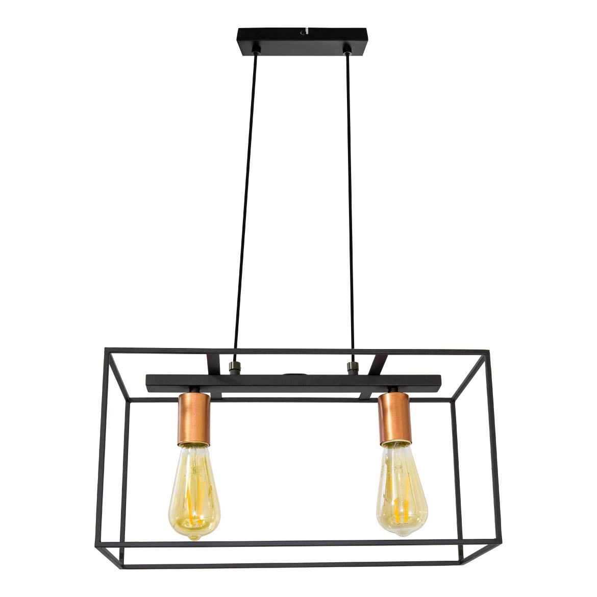 Pendente Quadra Preto Bivolt Quality P/ 2 Lâmpadas E27 Qpd1359 St1548