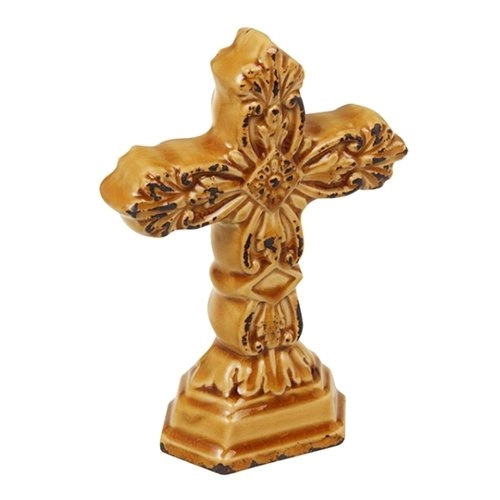 Crucifixo De Mesa Arabesco Amarelo Trevisan