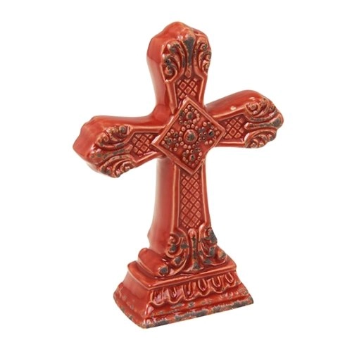 Crucifixo De Mesa Arabesco Vermelho Trevisan