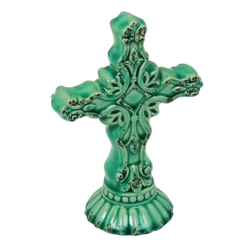 Crucifixo De Mesa Arabesco Verde Trevisan