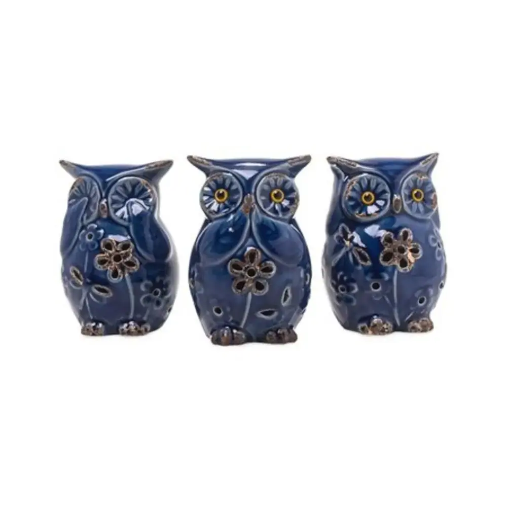 Coruja Ceramica Azul Cega/surda/muda Cod 9521/9522/9523 Trevisan Concept