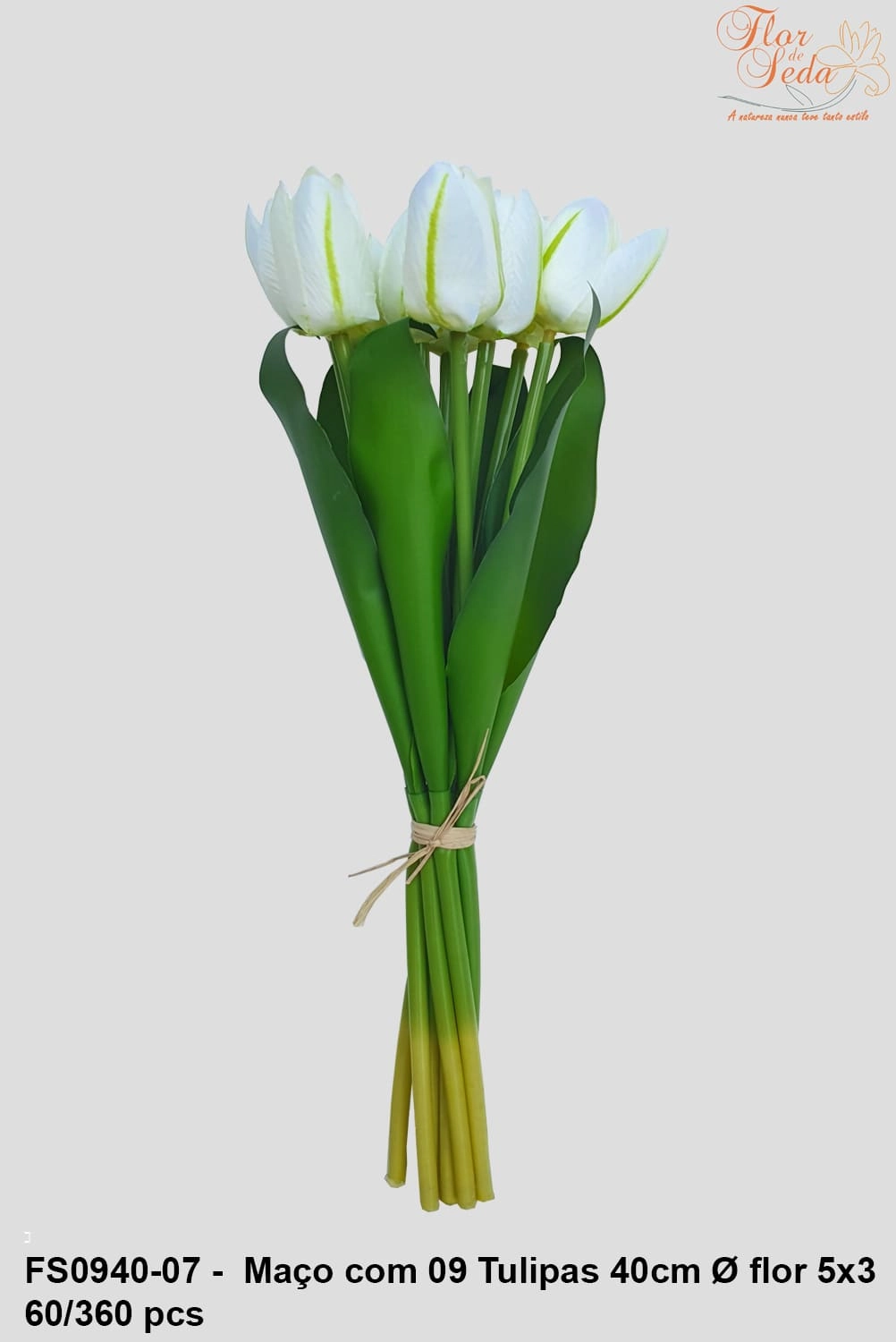 Buque Ramalhete Tulipa Branco X9 41cm Fs0940 07 Flor De Seda
